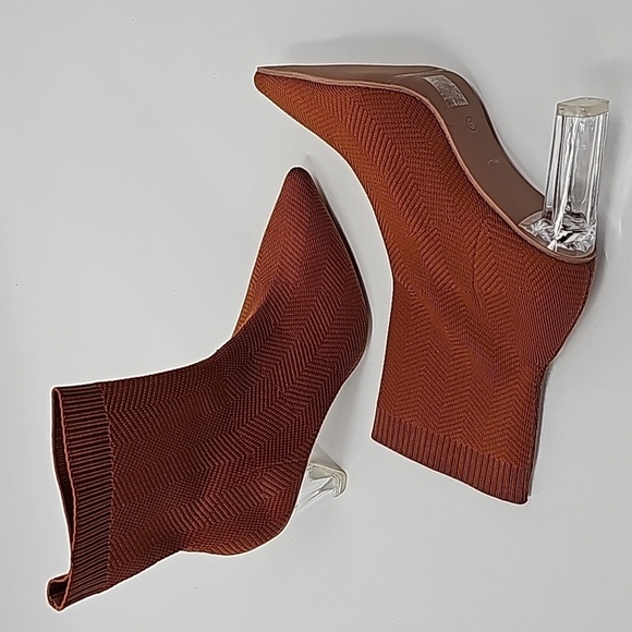 Zara Sock Bootie with Clear Acrylic Block Heel Burnt Orange - Picture 6 of 13